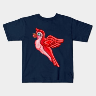 Bright Red Cartoon Parrot Kids T-Shirt